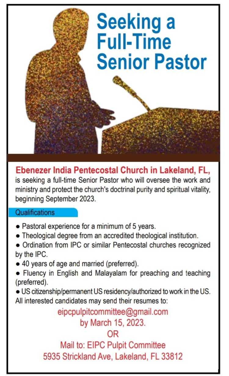 Seeking a Full-time Senior Pastor