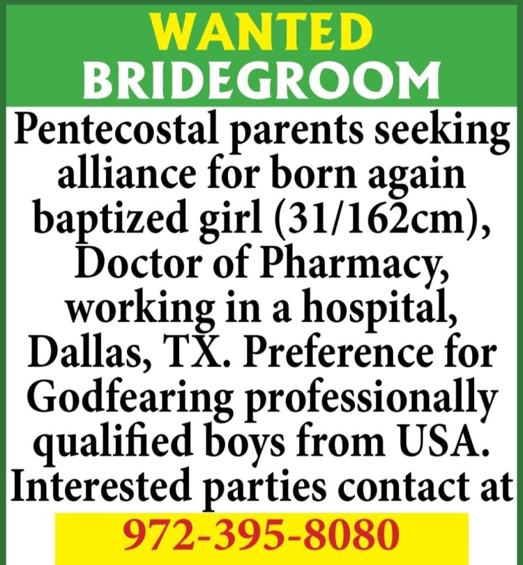 Pentecostal girl in USA; Doctor of Pharmacy; Working in Dallas/ Wanted groom/ GN Matrimony - 7004