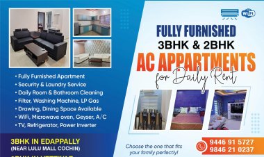 Fully furnished 3BHK & 2BHK AC apartments for Daily Rent