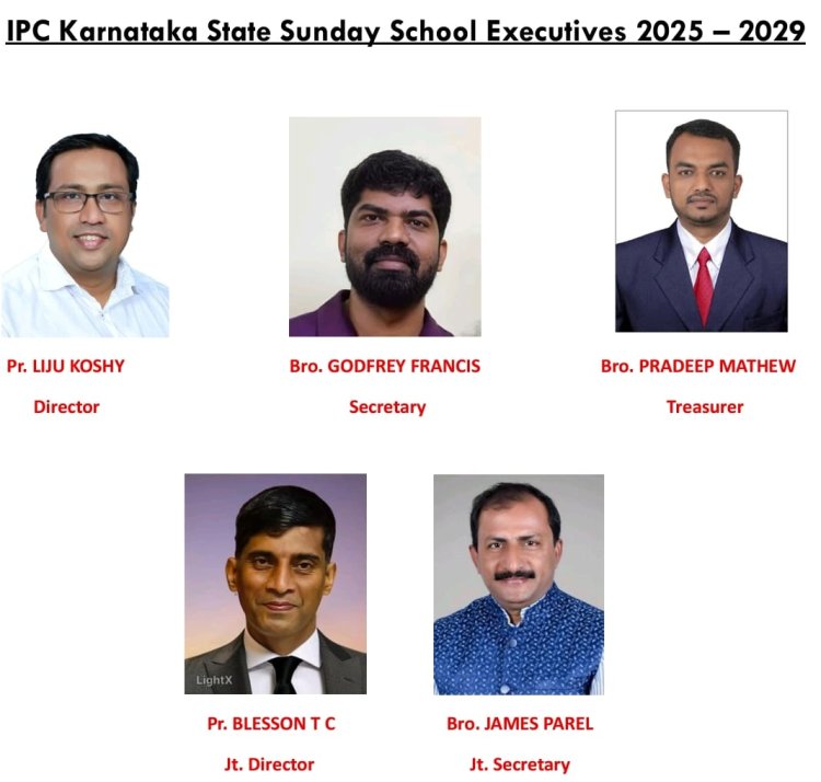 ഐപിസി കർണാടക സ്റ്റേറ്റ് സൺഡെസ്ക്കൂൾ അസോസിയേഷന് പുതിയ ഭാരവാഹികൾ