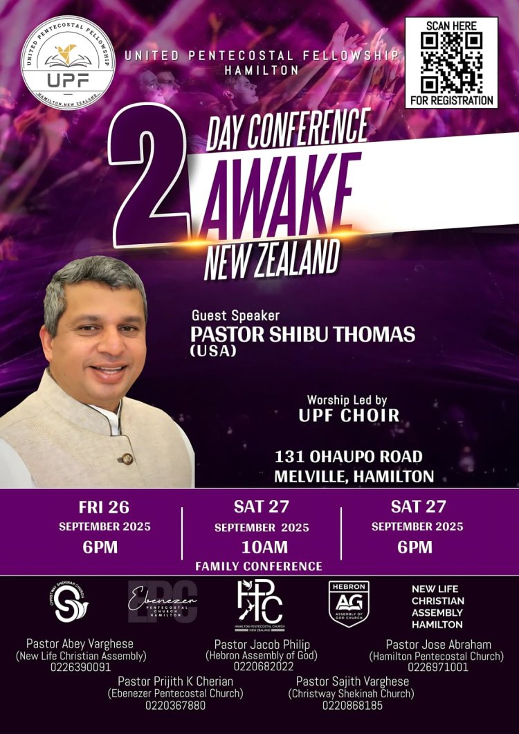 ന്യൂസീലൻഡിലെ ആദ്യത്തെ ഐക്യസമ്മേളനം  ഹാമിൽട്ടണിൽ സെപ്. 26 മുതൽ