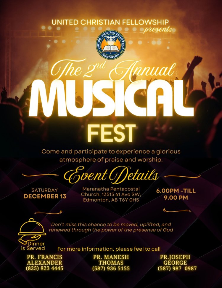 എഡ്മൺടോൺ യുണൈറ്റഡ് ക്രിസ്‌ത്യൻ ഫെല്ലോഷിപ്പ് സെക്കന്റ് മ്യൂസിക് ഫസ്റ്റ് ഡിസം.13 ന്