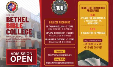 Admission Open; Bethel Bible College, Punalur