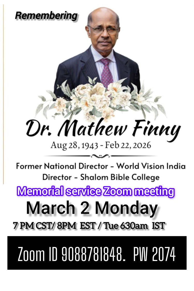 ഡോ.മാത്യു ഫിന്നി അനുസ്മരണ യോഗം സൂം പ്ലാറ്റ്ഫോമിൽ മാർച്ച് 2 ന്