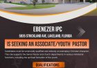 Seeking An Associate Pastor / Youth Pastor; Ebenezer IPC Lakeland
