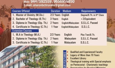 Admission Open for Boys & Girls; Classes Begin on 25th May;  Sharon Bible College, Thiruvalla