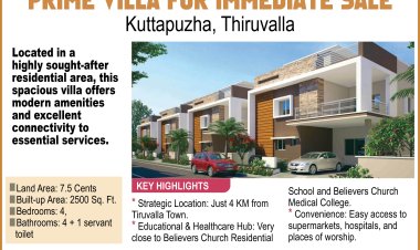 PRIME VILLA FOR IMMEDIATE SALE;  Kuttapuzha, Thiruvalla