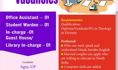 Announcement Vacancies;  Office Assistant - 01 Student Warden - 01 In-charge -01  Guest House/ Library In-charge - 01