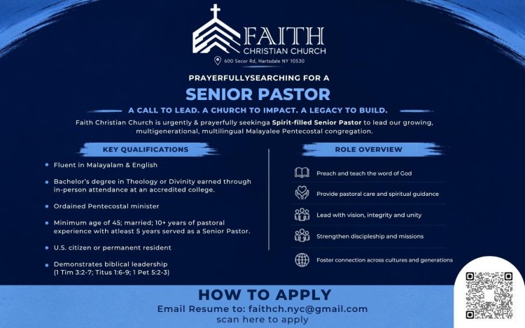 Seeking a Senior Pastor; Faith Christian Church, Hartsdale, NY