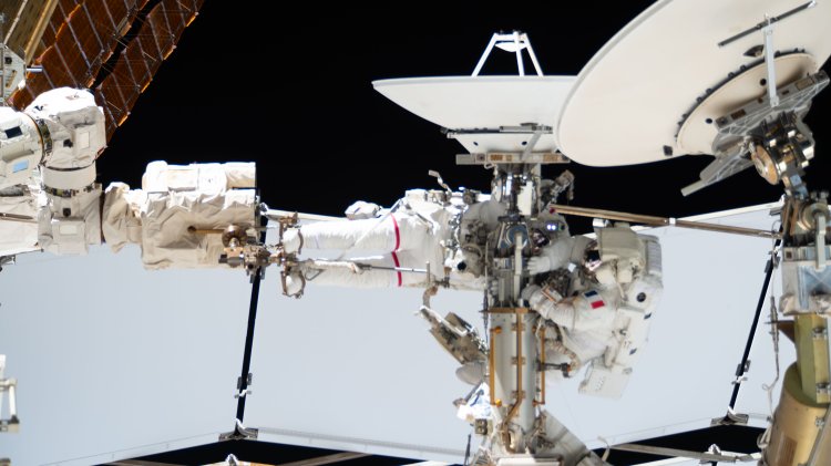 Astronauts Anil Menon and Sophie Adenot on Spacewalk