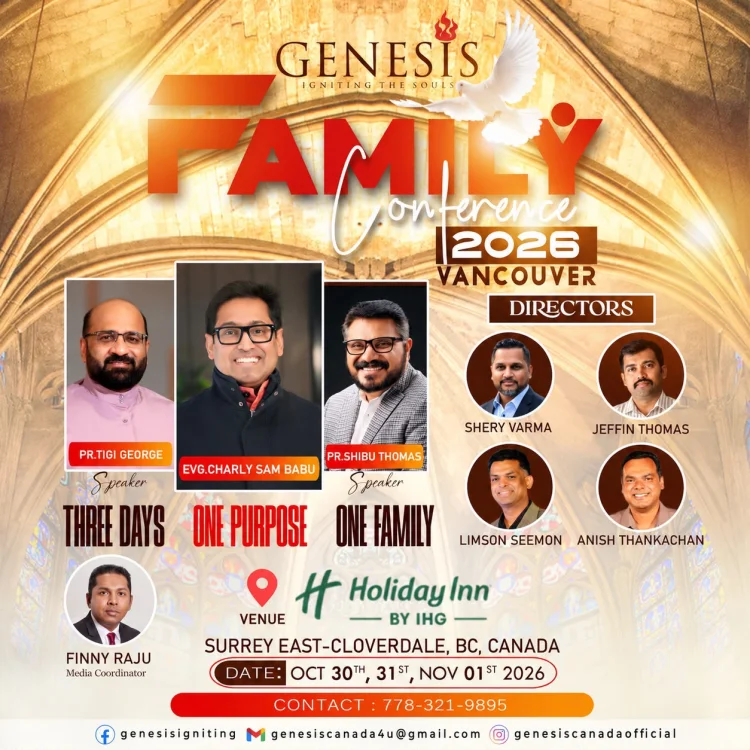 വാൻകൂവറിൽ ജെനസിസ് ഫാമിലി കോൺഫറൻസ് ഒക്ടോ.  30 മുതൽ