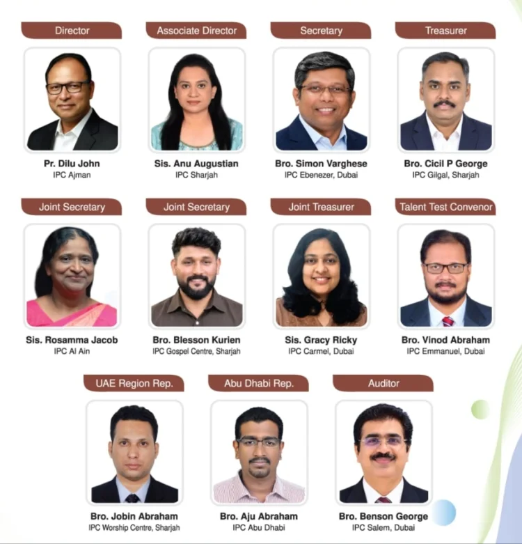 ഐപിസി യുഎഇ റീജിയൺ സണ്ടേസ്കൂൾസ് അസ്സോസിയേഷന് പുതിയ ഭാരവാഹികൾ